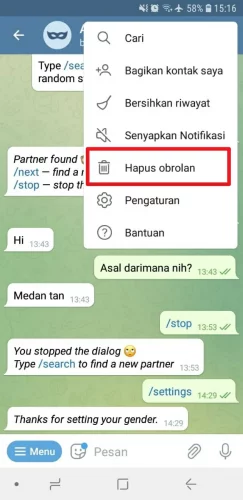 cara keluar dari chatbot telegram
