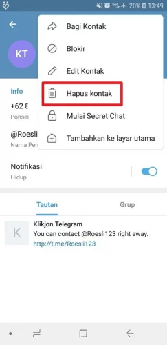 cara blokir kontak telegram