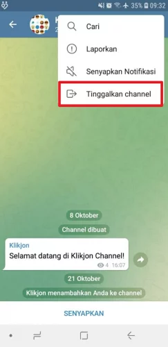 cara keluar dari channel telegram